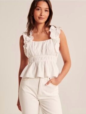 Abercrombie & Fitch Linen Ruffle Baby Doll Top